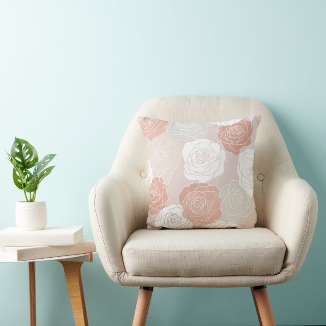 Almofada Minimalist Pastel Rose White Floral Pattern (Cadeira)