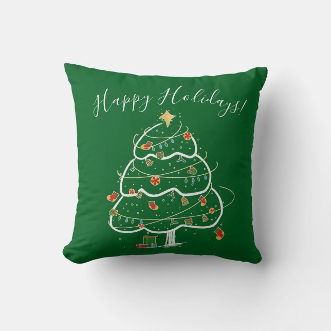 Almofada Minimalist Red Christmas Tree Pillow – Happy Holid (Frente)