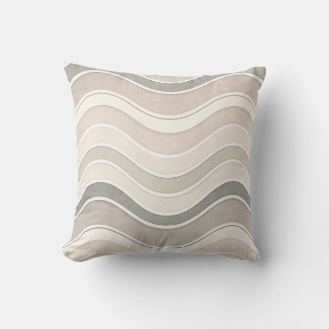 Almofada Minimalist Wavy Beige Throw Modern Abstract (Frente)