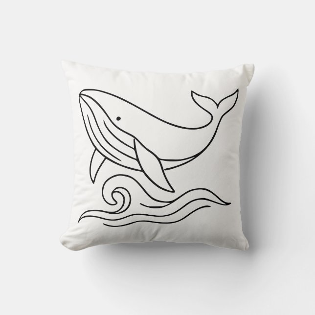 Almofada Minimalist Whale Line Art – Ocean Animal  (Frente)