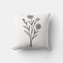 Almofada Minimalist Wildflower Botanical Bouquet Line Art