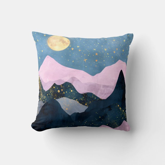 Almofada Minimalista Lua Estrelas Montanha Vale Celestial (Frente)