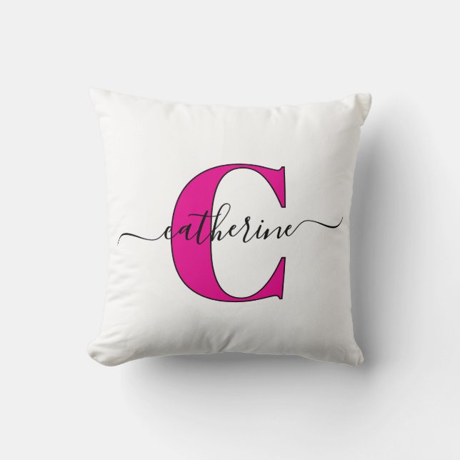 Almofada Minimalista Nome Monograma Rosa Branco Script Esti (Frente)
