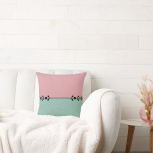 Almofada Minimalista Rosa e Verde Menta com Florescimento P