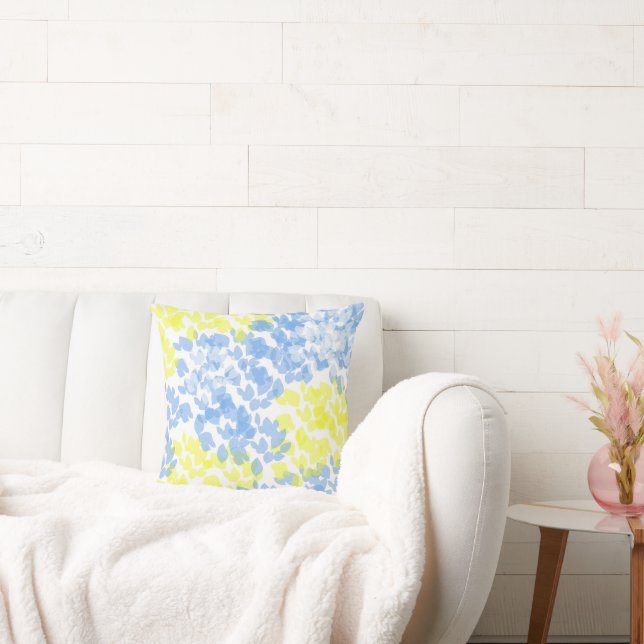 Almofada Minimismo Branco Amarelo abstrato Art Azul (Sofá)