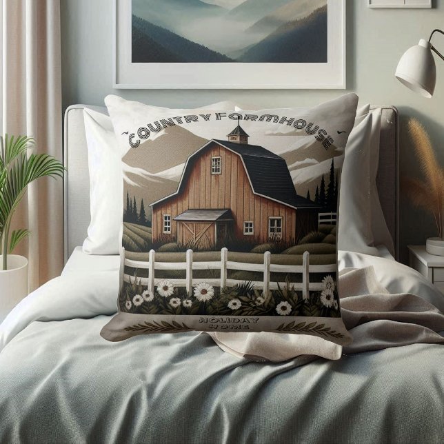 Almofada Mínimo da casa russa de Natal (Holiday Home Rustic Country Farmhouse Minimalist Throw Pillow)