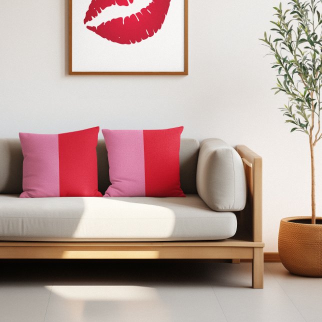 Almofada Mínimo - Dois blocos de cor rosa e vermelho (Minimalist Two Tone Pink and Red Color Block Throw Pillow)