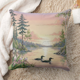 Almofada Minnesota Lake Sunset with Loons, Throw Pillow