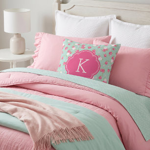 Almofada Mint e Pink Chic Vintage - Monograma de Impressão