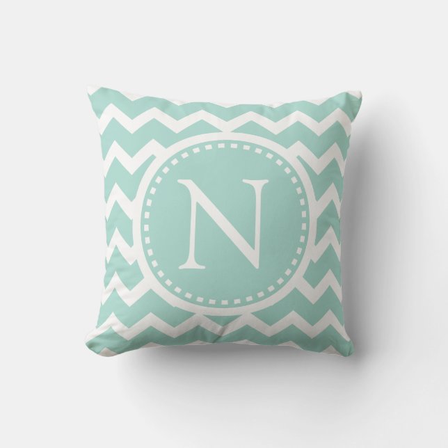 Almofada Mint Green Chevron Girly ZigZag Monograma (Frente)