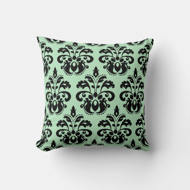 Almofada Mint green e black damask belos padrões (Frente)