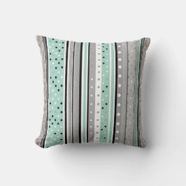 Almofada Mint Green Grey and White Striped Polka dot