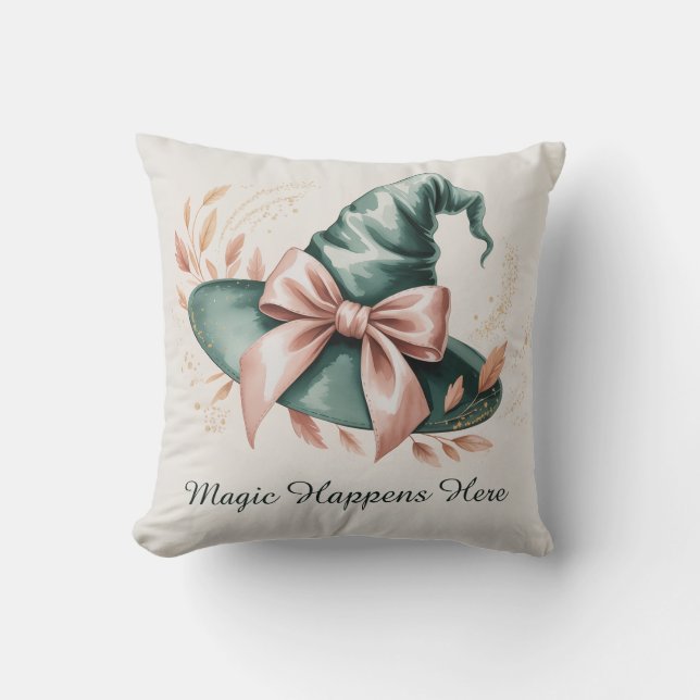 Almofada Mint Green Witch Hat Spooky Bonito Halloween (Frente)