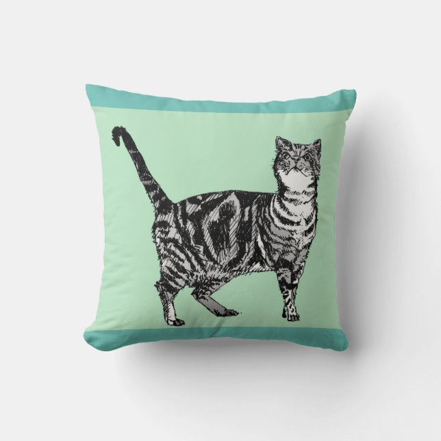 Almofada Mint Tabby Cat cats animal Cushion (Frente)