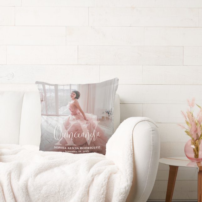 Almofada Mis XV Años Foto Moderna Chic Quinceañera Keepsasa (Sofá)