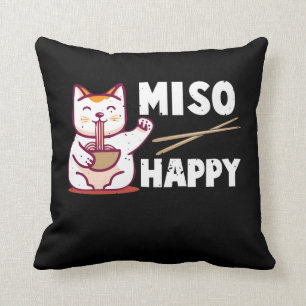 Almofada Miso Happy Japonês Cat Lover Ramen Pun