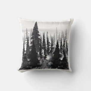 Almofada Mistério Monocromático Pinhal Floresta Aquarela Im