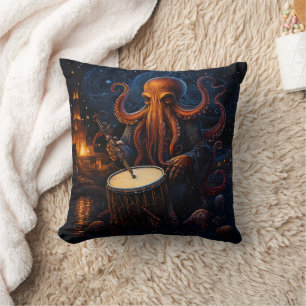 Almofada Misterioso Drummer De Octopus Sob A Noite Estrelad