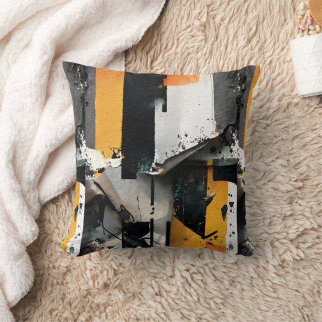 Almofada Mixed Media Collage (yellow + black) 2-sided (Cobertor)