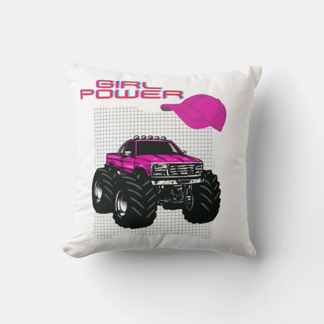 Almofada Moça Pink Monster Truck Square (Frente)