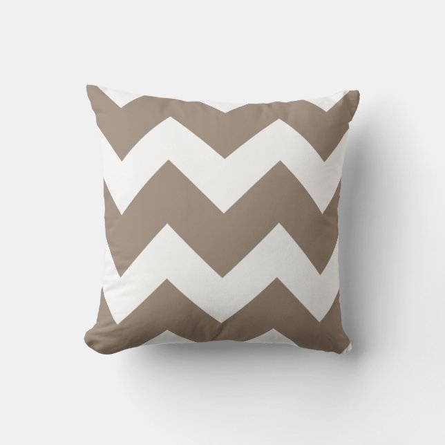 Almofada Mocha Brown e White Large Chevron Impressão (Frente)