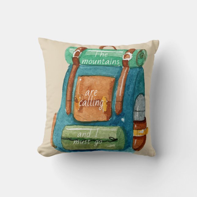 Almofada Mochila de Aquarela e Cota de Montanha (Frente)