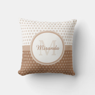 Almofada Mod Brown e White Bolinhas Monograma com Nome