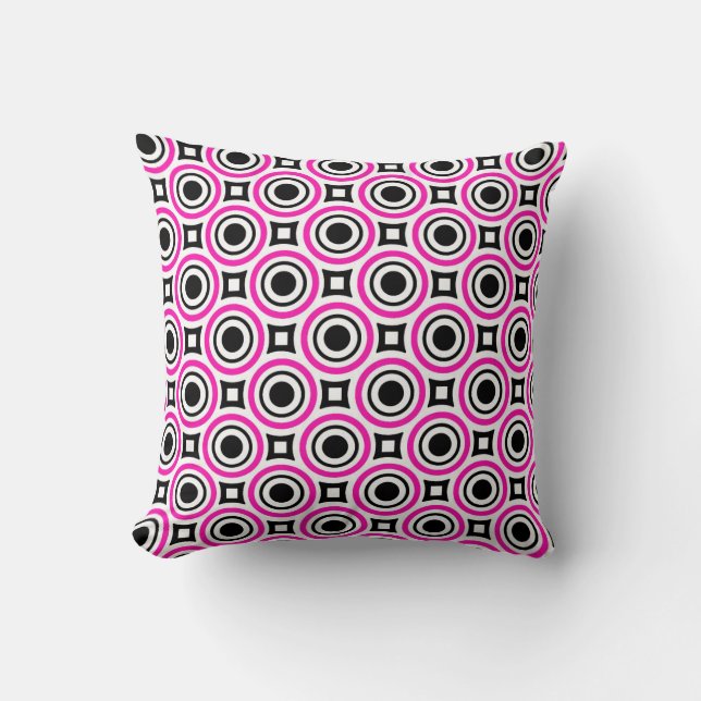Almofada Mod dos anos 60 Rosa e Preto (Frente)