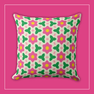 Almofada Mod Flores Rosa Quente com Floral Geométrico Verde