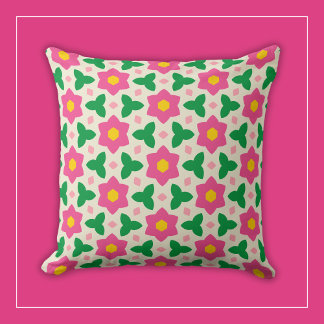 Almofada Mod Flores Rosa Quente com Floral Geométrico Verde