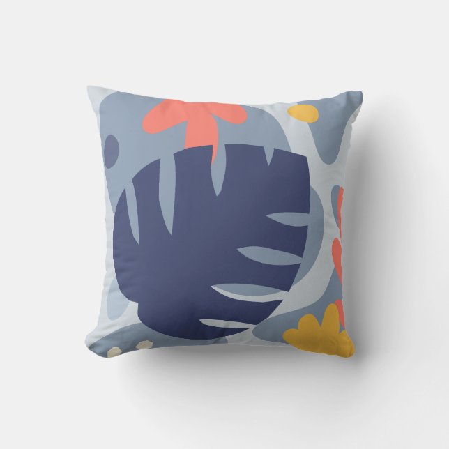 Almofada Mod Monstera Abstrato Leaf Hawaiian Tropical - Azu (Frente)