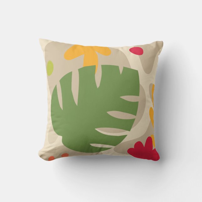 Almofada Mod Monstera Abstrato Leaf Hawaiian Tropical Warm (Frente)