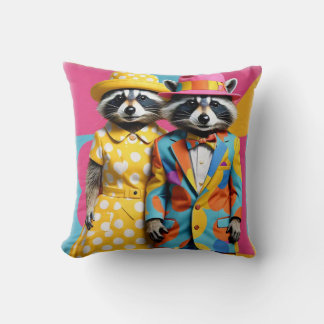 Almofada Mod raccoons coloridos de 1960