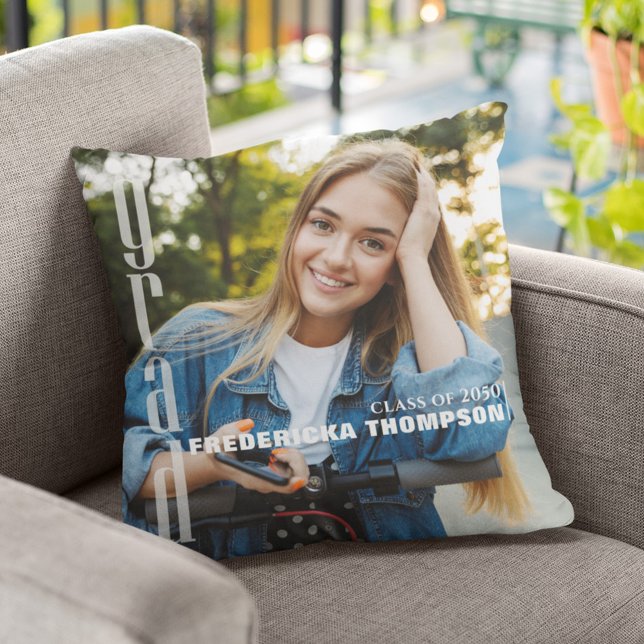 Almofada Modelo de Foto de Graduação Moderna Personalizado (Graduation photo keepsake custom throw pillow)