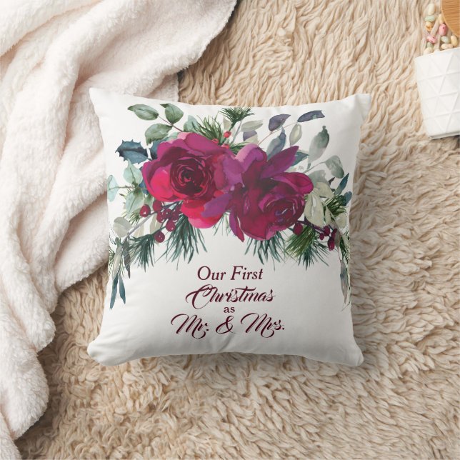 Almofada Modelo de Foto de Primeiro Natal com Rosas Vermelh (Cobertor)