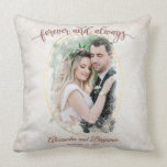 Almofada Modelo de Foto para Sempre e Casamento<br><div class="desc">"Para sempre" e dois anéis de ouro... Modelo de foto romântico de efeito de aquarela com locais para seus nomes e data. Uma lembrança única para os recém-casados ou como presente de aniversário... ~ Selecione uma foto com o assunto bem centrado e nenhum elemento importante perto das bordas, pois elas...</div>