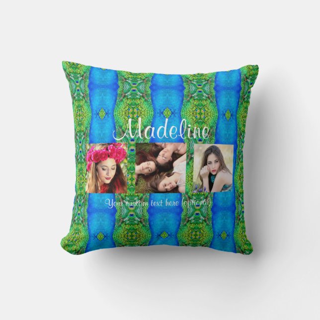 Almofada Modelo de texto personalizado para foto tema pavão (Frente)