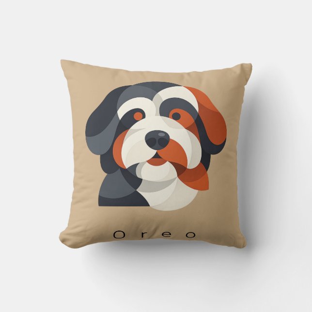 Almofada Modern Abstract Bernedoodle Portrait - Geometric T (Frente)