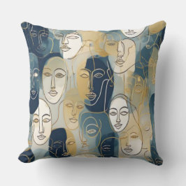 Almofada Modern Abstract Line Art Faces Throw Pillow