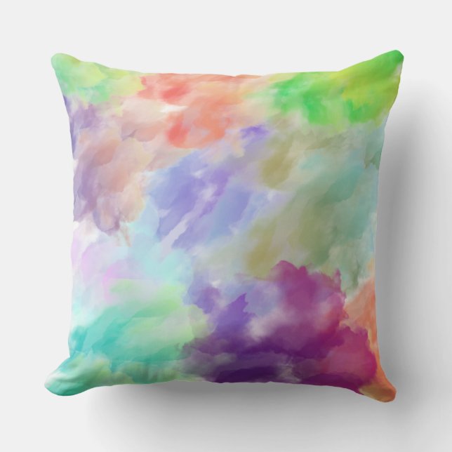 Almofada Modern Abstract Watercolor Clouds Colorful Pastel  (Frente)