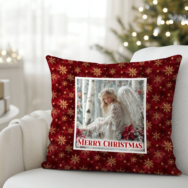 Almofada Modern Angel Red Gold Personalized Best Christmas  (Modern Angel Red Gold Personalized Best Christmas Pillow

)