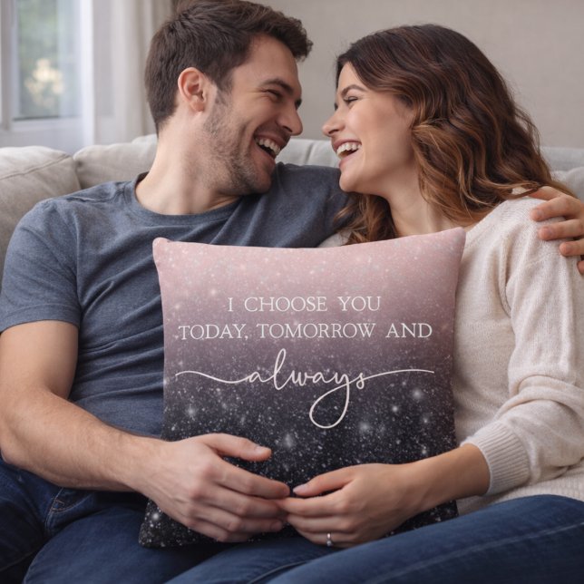 Almofada Modern Black & Pink Glitter Sparkles “I Choose You (Criador carregado)