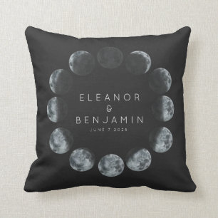 Almofada Modern Black Watercolor Moon Phases Casamento Pers
