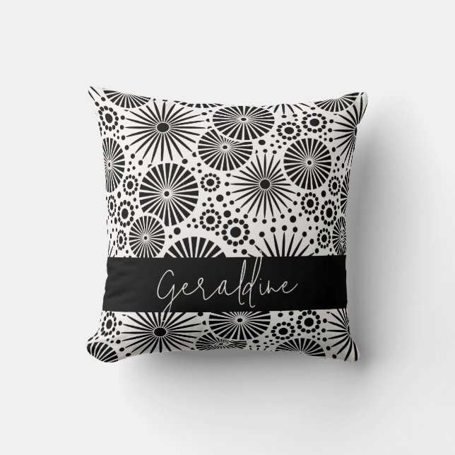 Almofada Modern black white geometric starburst Name  (Frente)