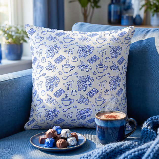 Almofada Modern Blue Toile Cacao and Chocolate Pattern (Criador carregado)
