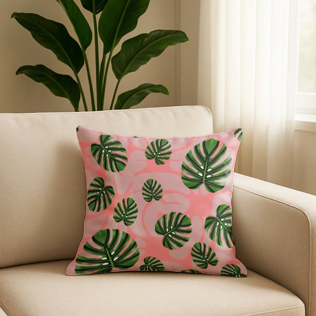 Almofada Modern Boho Botanical Leaves Pattern (Modern Boho Botanical Leaves - Coral Throw Pillow)