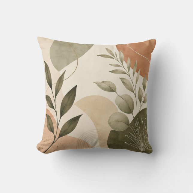 Almofada Modern Botanical Abstract Leaves Decorative Pillow (Frente)