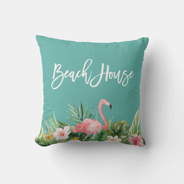 Almofada Modern Brush Script Tropical Floral Beach House (Frente)
