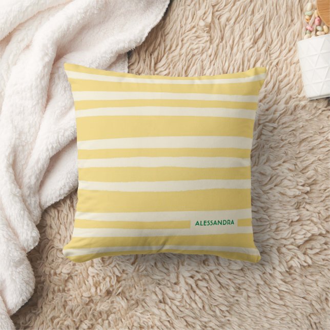 Almofada Modern Butter Yellow Striped Personalized Coastal (Cobertor)