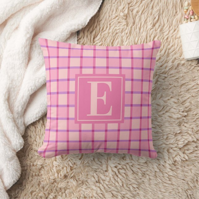 Almofada Modern Checker Pink Purple Monogram (Cobertor)